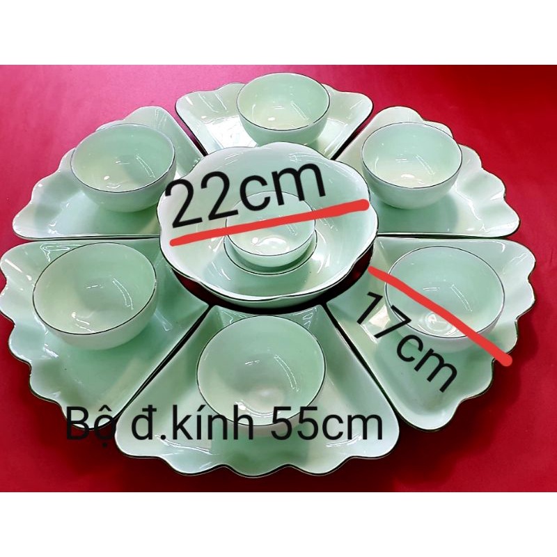 Bộ bát đĩa decor Hoa mặt trời men ngọc- Hàng sứ Bát Tràng