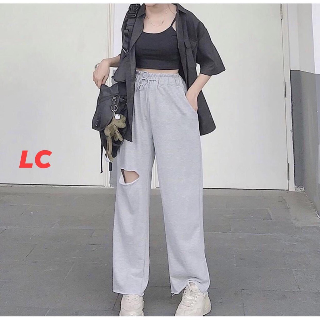 Quần ỐNG RỘNG RÁCH ĐÙI phong cách Ulzzang Unisex chất mát cá tính mặc nhà, đi chơi, thể thao M22