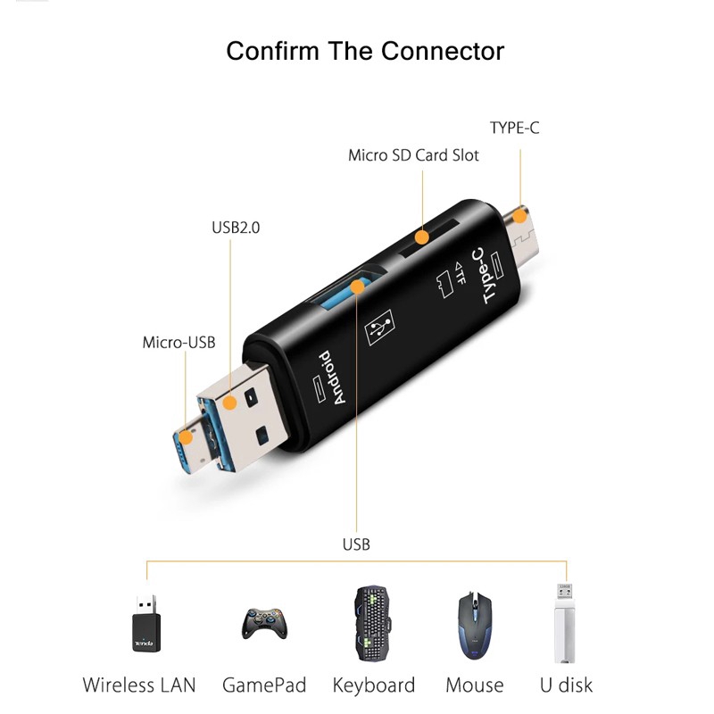 Đầu đọc thẻ OTG USB 3.0 loại C/Micro USB/TF 5 trong 1 chất lượng cao | BigBuy360 - bigbuy360.vn