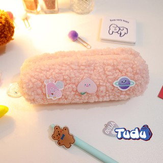 Hộp bút, bóp viết kèm sticker dễ thương vải lông pk302