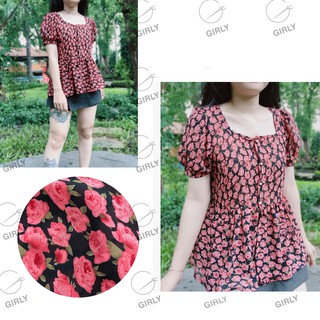 Áo Baby doll voan hoa nút  dễ thương