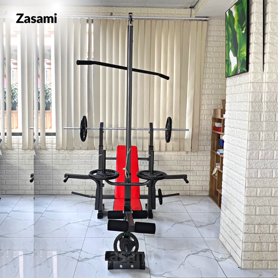 Giàn Tạ Đa Năng ZASAMI SGT-8210 Khung Thép Hộp 50 x 50mm kèm 50kg tạ gang, 1 đòn 1m5 và 1 đôi găng tay