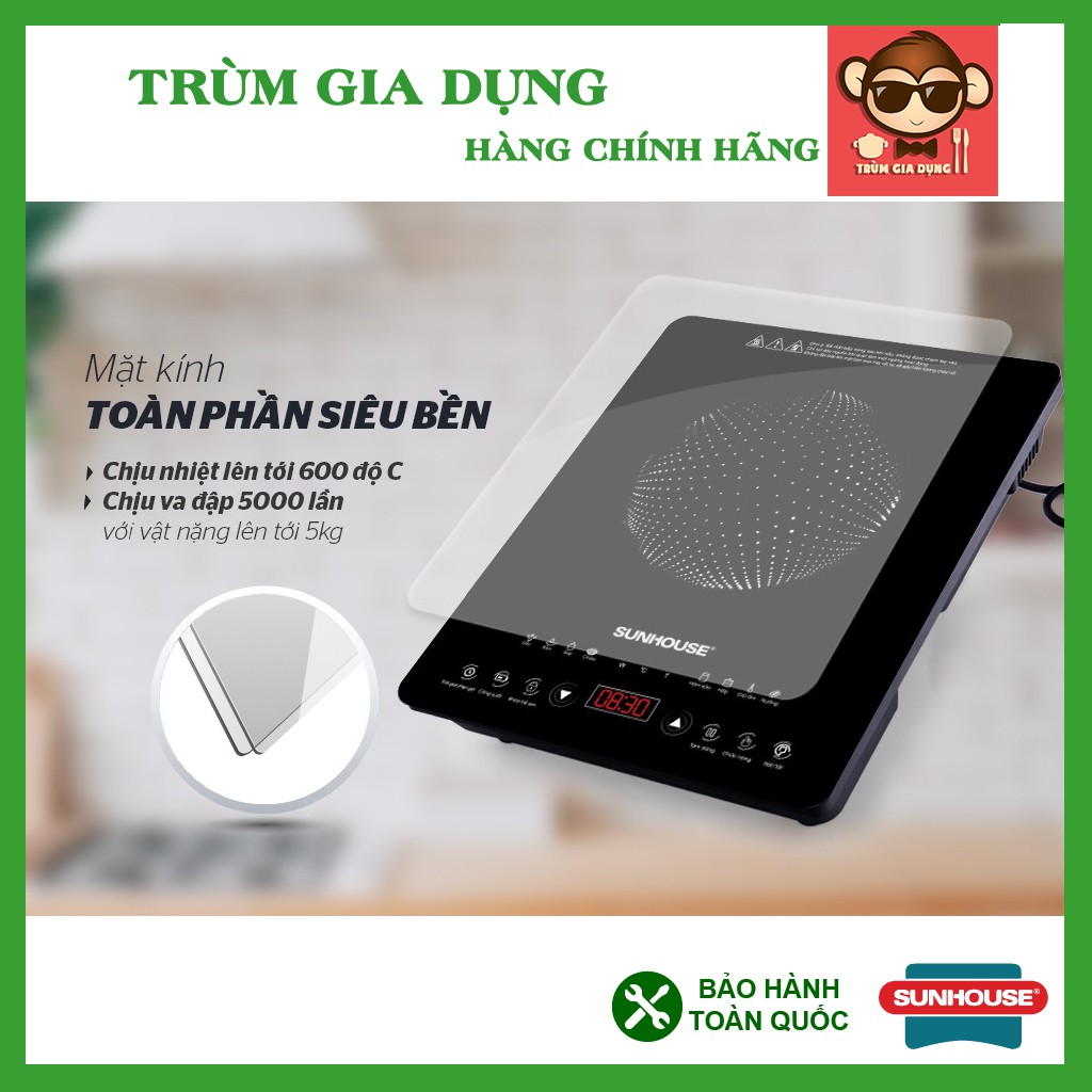 Bếp từ đơn Sunhouse SHD6808, bếp từ Sunhouse SHD6808, công suất 2000W tặng kèm nồi lẩu và xửng hấp to.