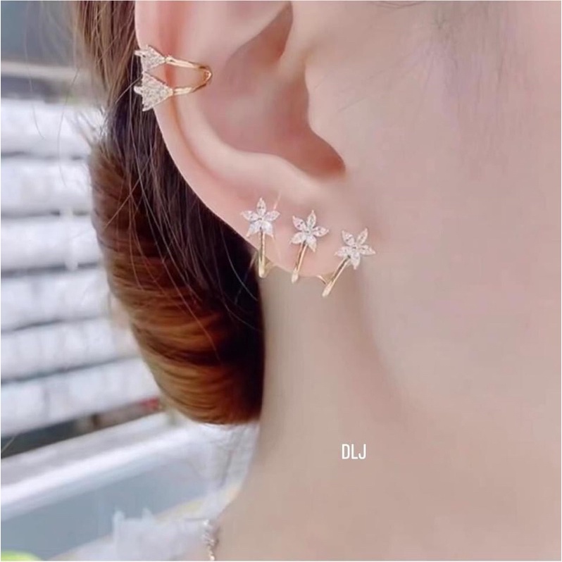 Bông tai hoa kẹp vành chất liệu bạc ta siêu xinh - bạc Bibi
