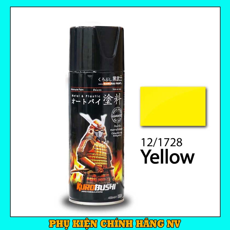 Sơn Samurai màu vàng 12/1728 chính hãng, sơn xịt phủ dàn áo xe máy chống nứt nẻ, kháng xăng