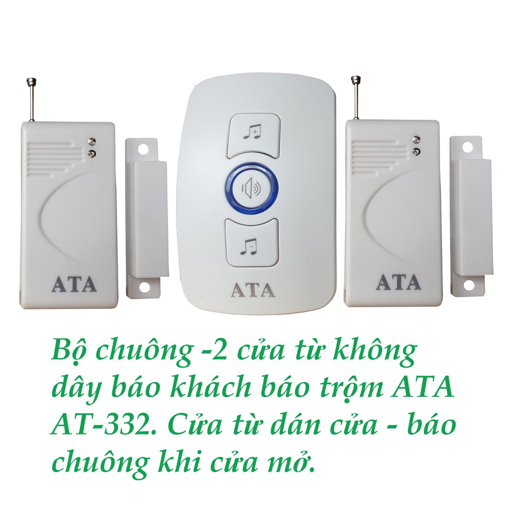 Bộ chuông 2 cảm biến từ báo khách- báo trộm ATA AT-332. Cảm biến cửa từ dán 2 bên cửa