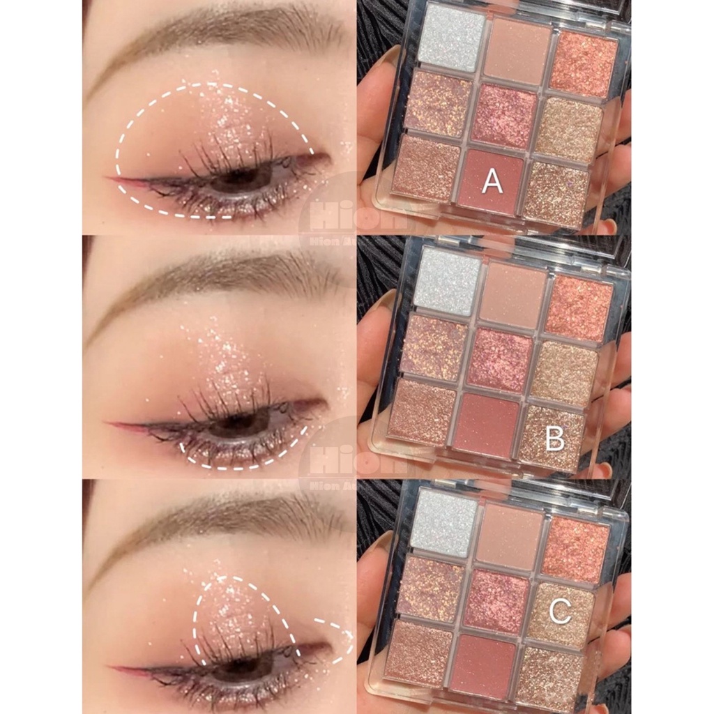 Bảng Phấn Mắt  Glam Colour Eye Shadow Palette Nội địa Trung cao cấp  9 màu Nhũ kèm gương tiện lợi