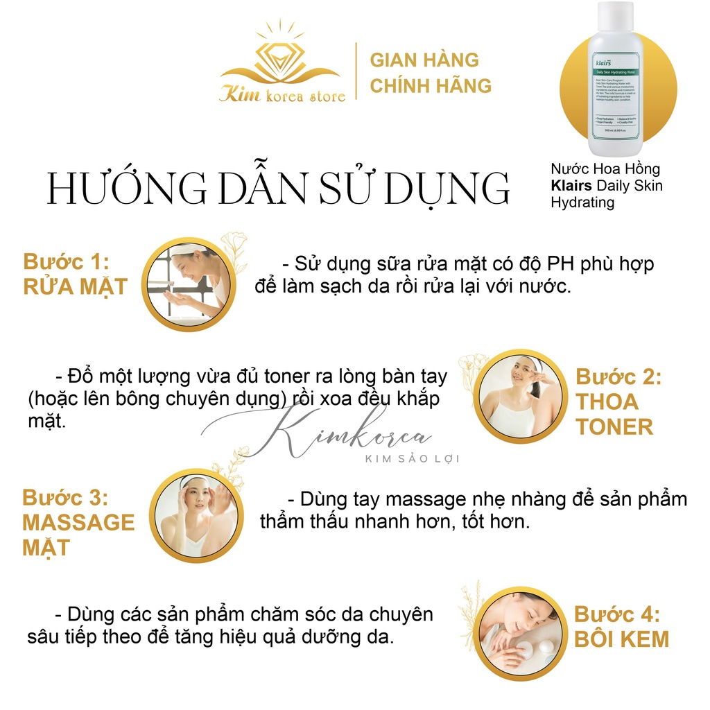 Nước hoa hồng cấp nước chống lão hóa mềm mịn dịu nhẹ cho da Klairs Daily skin hydrating water