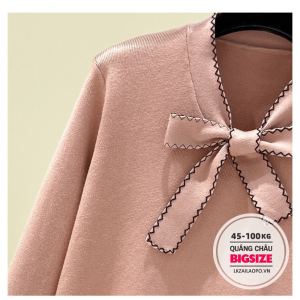 BIGSIZE Nữ (45-100kg) Áo sweater dệt kim dáng rộng phối nơ xinh xắn | BigBuy360 - bigbuy360.vn