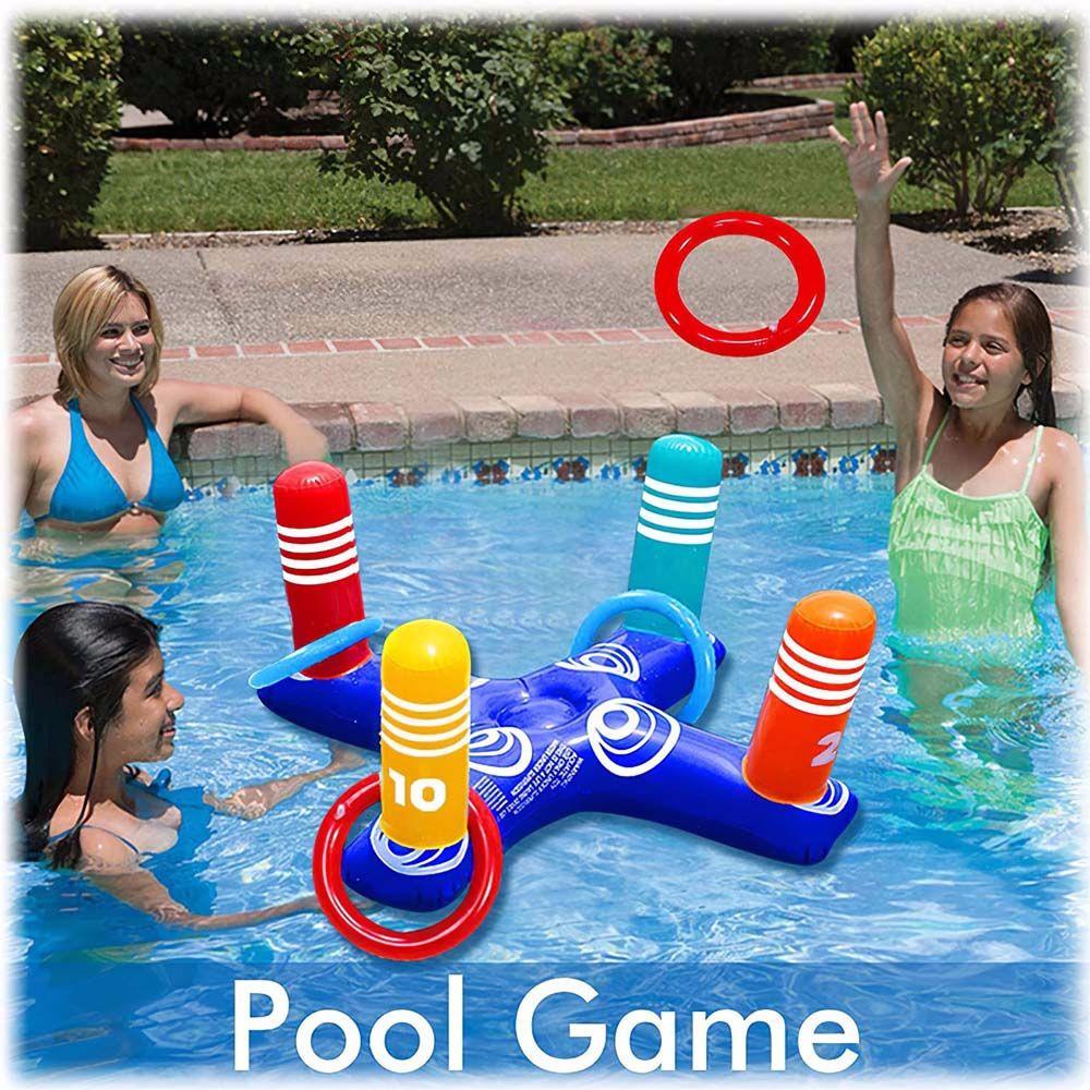 LILYES Inflatable Ring Toss Game Summer Inflatable Ring Toys Swimming Pool Floating Ring Beach Toy Party Props Water Toy Ring Toys Children Plaything Air Mattress Throw Pool Game/Multicolor