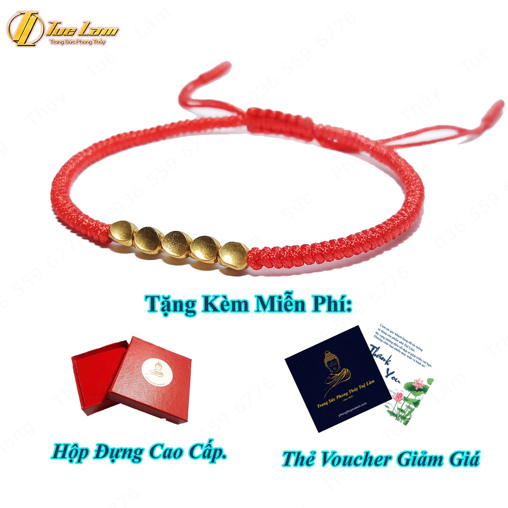 Vòng Tay Chỉ Đỏ May Mắn Mix Bi Màu Vàng Hợp Mệnh Bện Handmade - Tuê Lâm