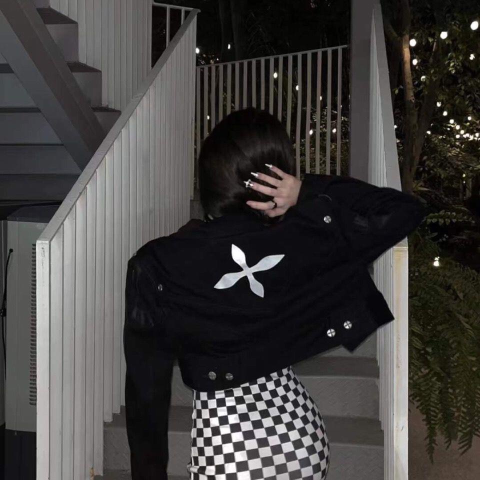 Áo khoác denim dáng rộng in hình hoa chéo thời trang xuân hè Smfkcompass22 CG004B