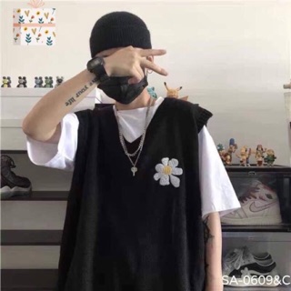 Áo gilê hoa cúc kèm áo thun trong -C