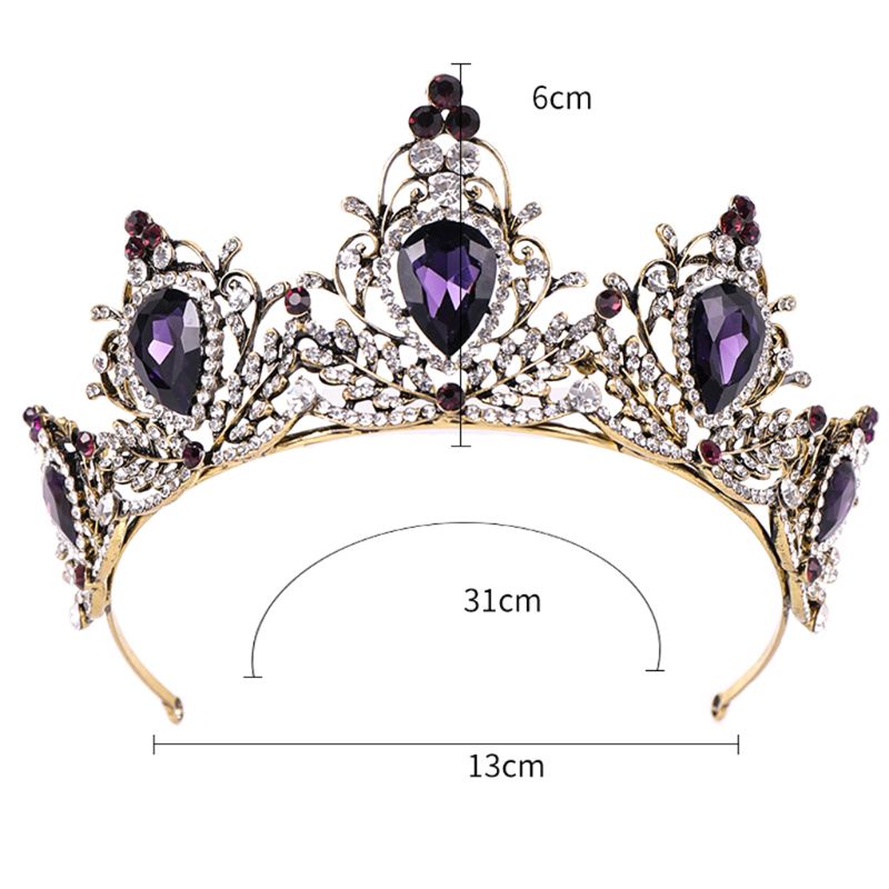 Băng đô cài tóc hình vương miện đính đá màu tím sang trọng cho cô dâu