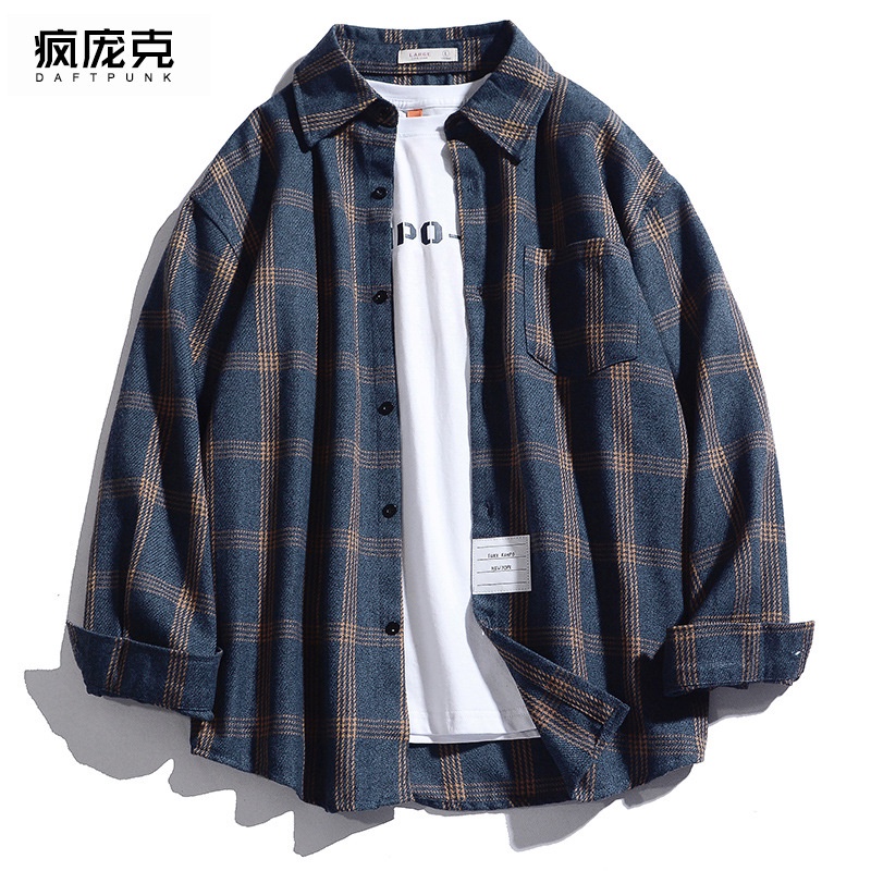 Áo sơ mi nam màu xanh dương đậm phong cách Hồng Kông thanh lịch thời trang xuân thu