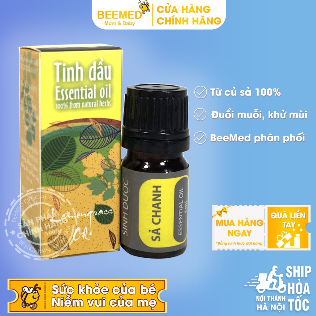 Tinh dầu Sả chanh Sinh dược - Đuổi muỗi , thơm phòng, xông khử mùi, giải cảm, Lọ 5ml tinh dầu xả nguyên chất