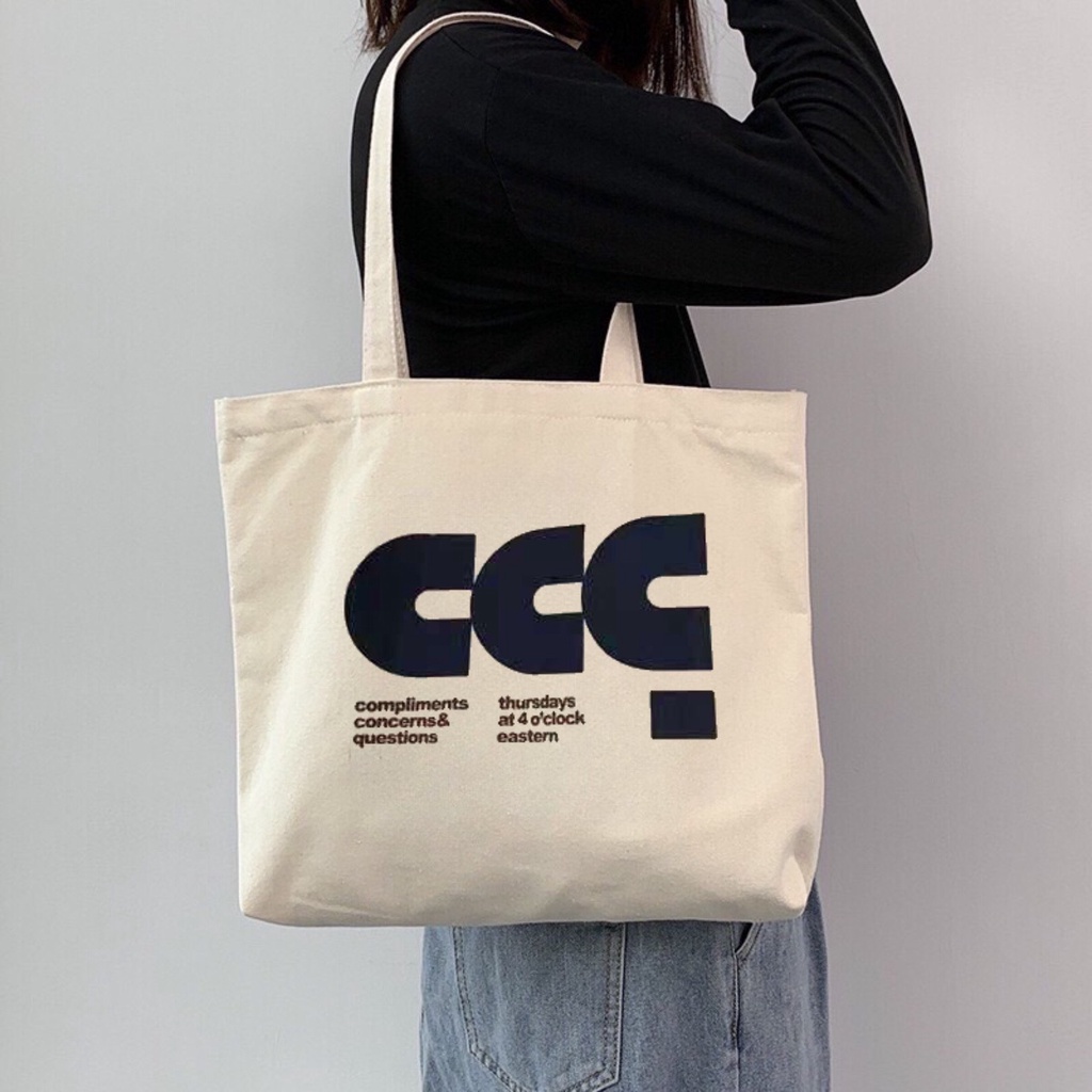 Túi tote Hazin vải canvas ulzzang unisex in chữ CCC có khoá miệng ngăn phụ nhỏ HZ58