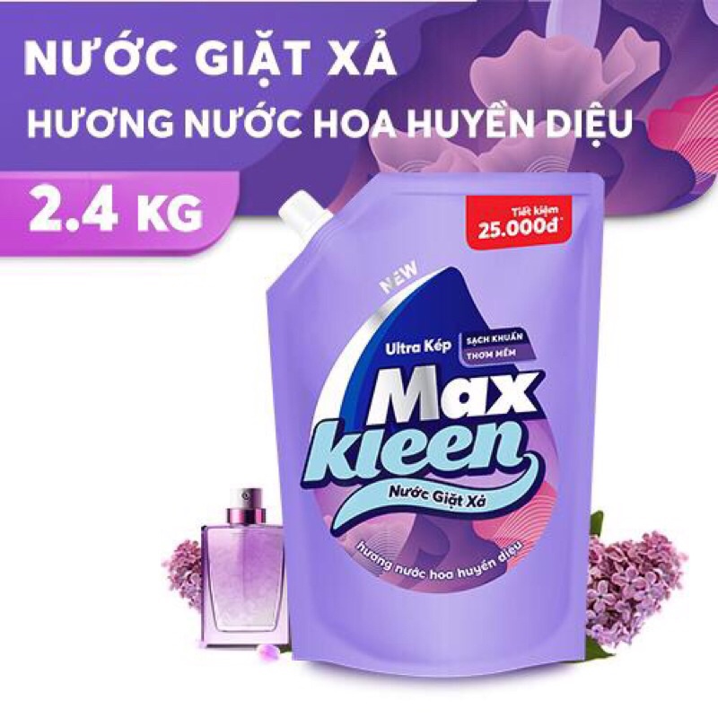 Nước giặt xả maxkleen các hương túi 2,4kg/3,8kg- chính hãng