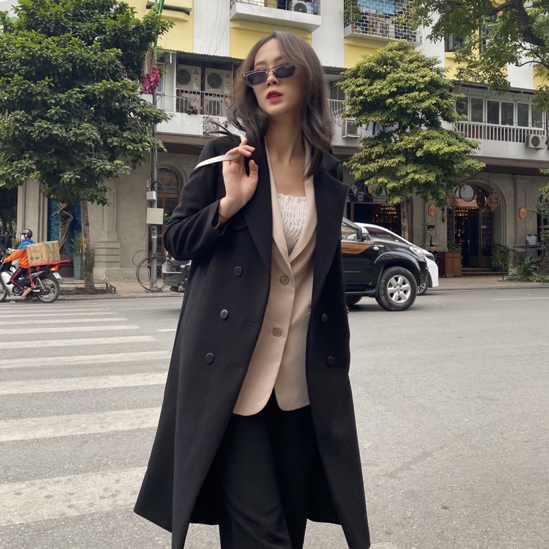 Áo khoác măng tô hàng thiết kế Huien Design form Hàn Quốc, trẻ trung, thời trang thu đông, có dây đai buộc đi kèm