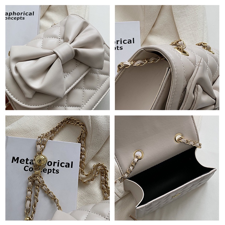 Túi Sách Nữ Thời Trang, túi sách nữ đeo chéo Quảng Châu đính nơ dây xích phối da phong cách hàn quốc Bagami