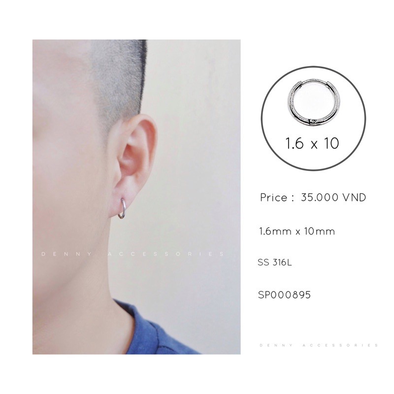 Khuyên Huggie Hoop 1.6mm thép y tế không gỉ