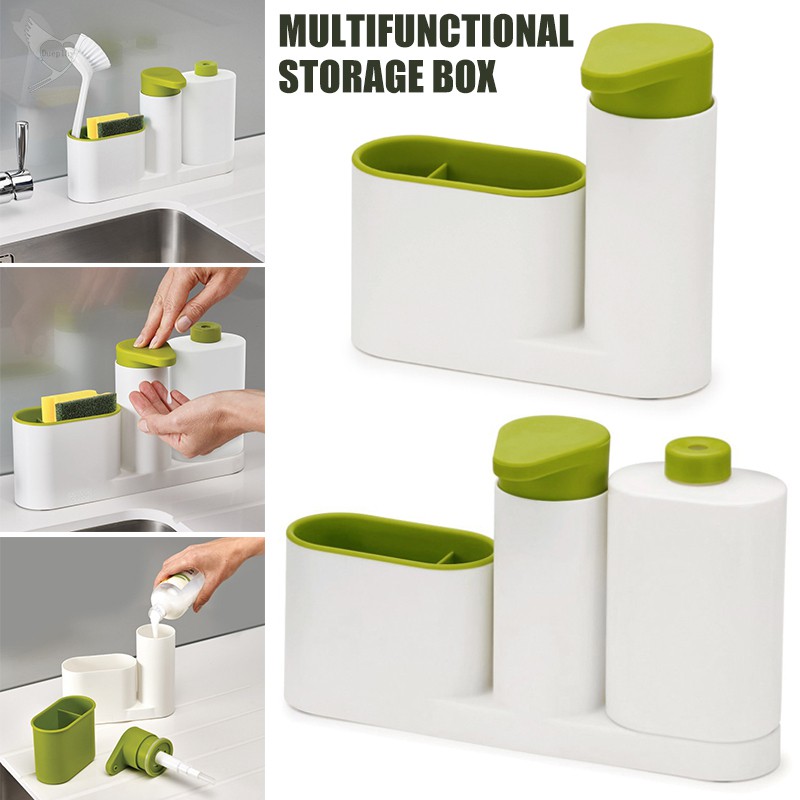 [d] Multifunctional Kitchen Sink Washing Sponge Storage Rack Soap Dispenser Hand Detergent Bottle Organizer Stand