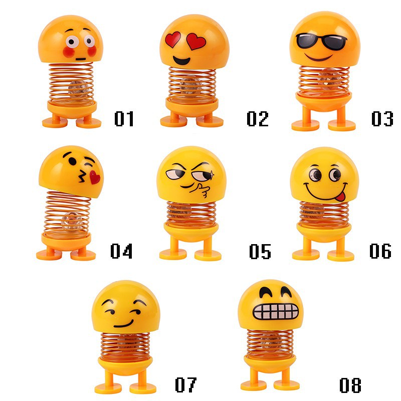 OM Flash LED Light Toy Car Atmosphere Spring Shake Head Doll Smiley Face Emoticon Pack