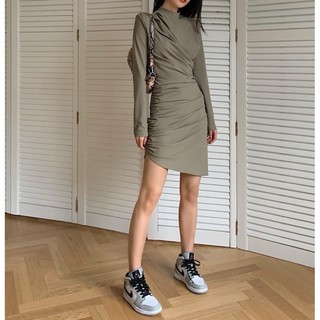 Đầm thun body nhúm hông cổ 3p- ORDER