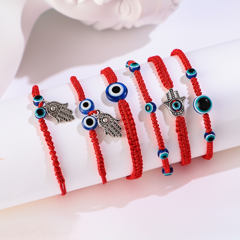 Vòng đeo tay may mắn bện dây đính đá mắt quỷ dễ điều chỉnh dùng làm quà tặng cho cặp đôi