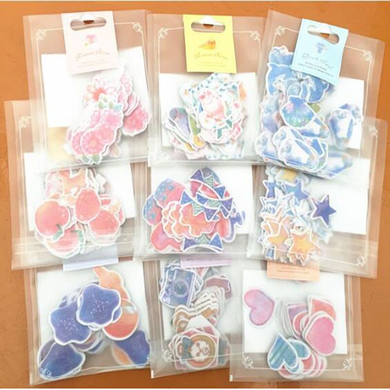 Túi 65-70 miếng dán mini phong cách lãng mạn trang trí cho sổ lưu niệm độc đáo