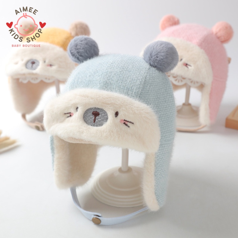 Mũ len hình gấu siêu yêu, giữ ấm mùa đông cho các bé ML02