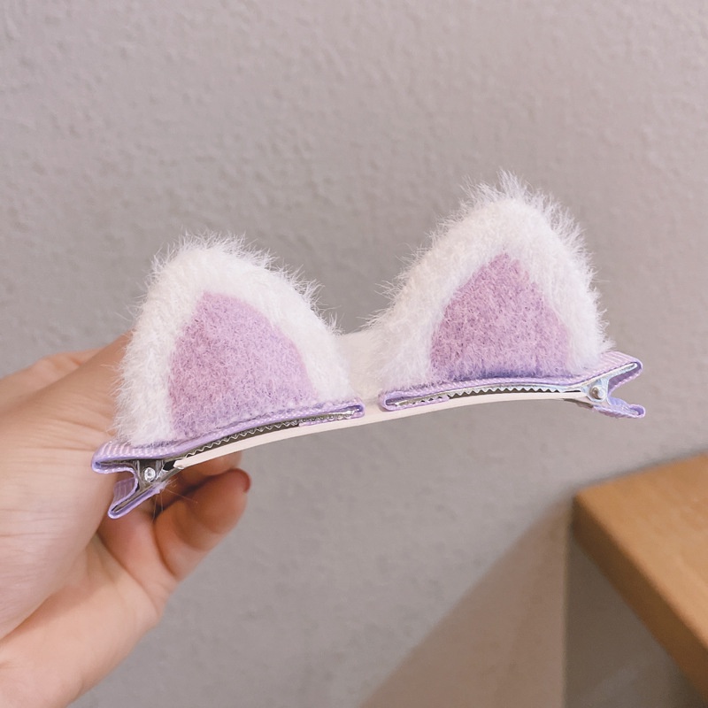 Kẹp tóc vải lông hình tai mèo xinh xắn dễ thương thời trang thu đông cho bé gái