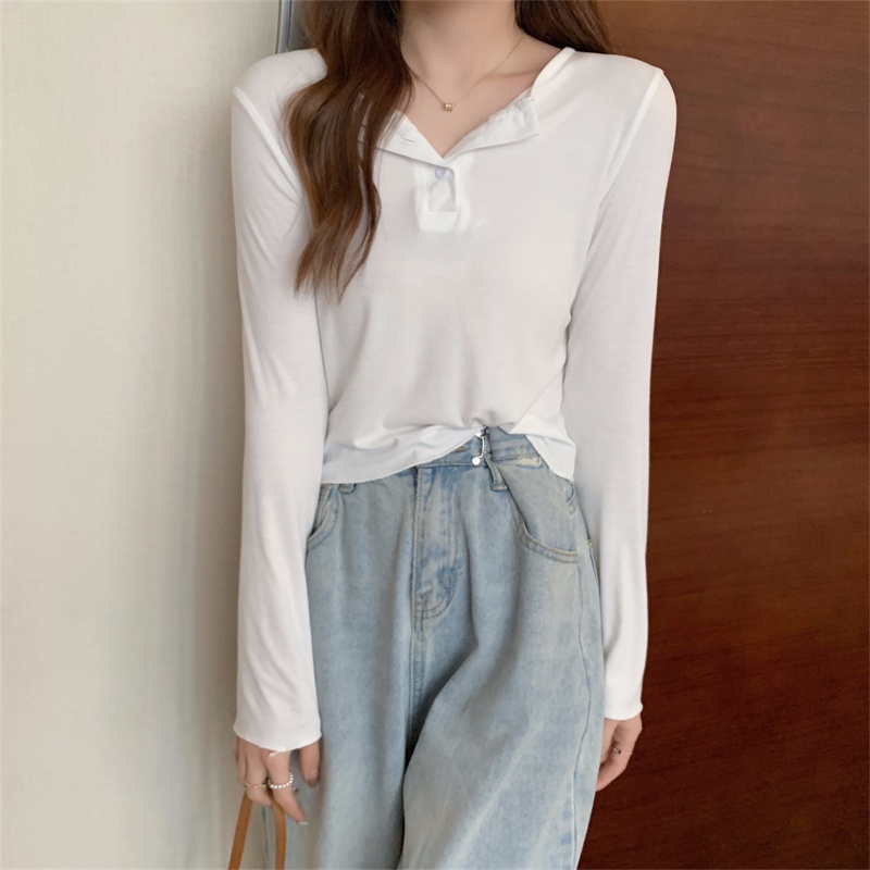 【ZHELIHANGFEI】Áo Thun Tay Dài Màu Sắc Đơn Giản Cho Nữ