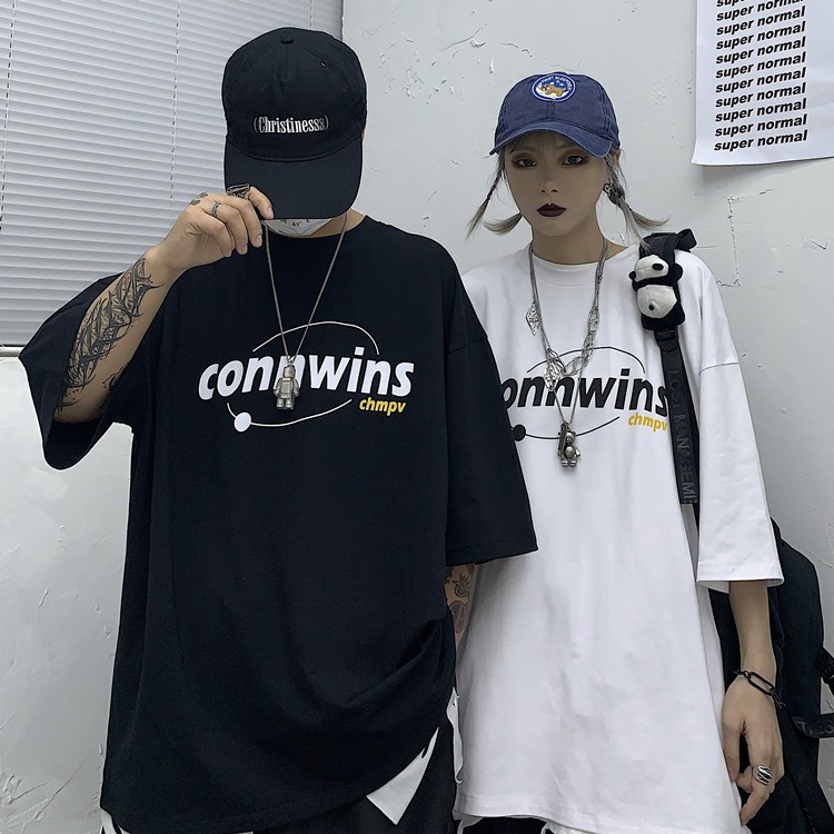 Áo phông nam nữ unisex tay lỡ thun form rộng CONNWINS teen cổ tròn oversize cotton giá rẻ màu đen trắng tee pull