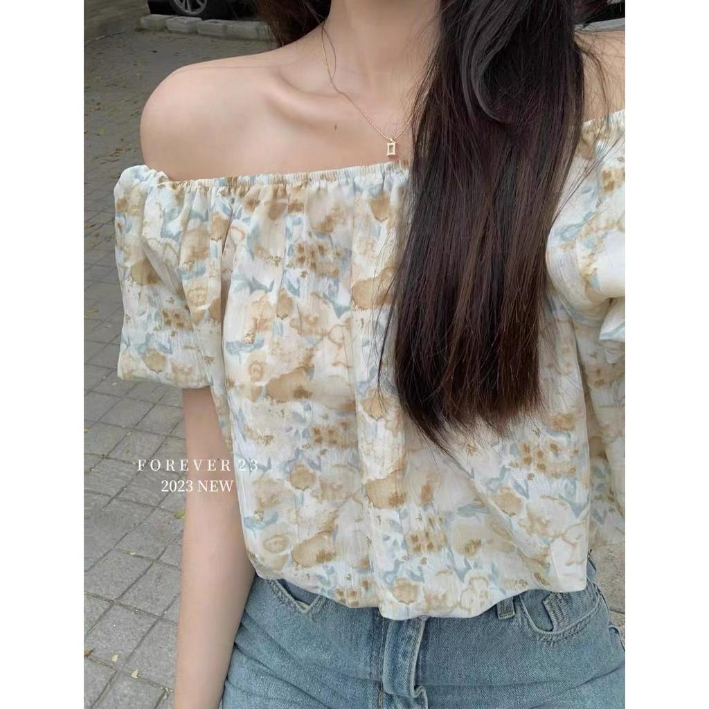 Áo Voan Hoa Trễ Vai Tay Bồng - Áo Trễ Vai Hoa Bánh Bèo Tay Bồng Thời Trang Nữ Hè