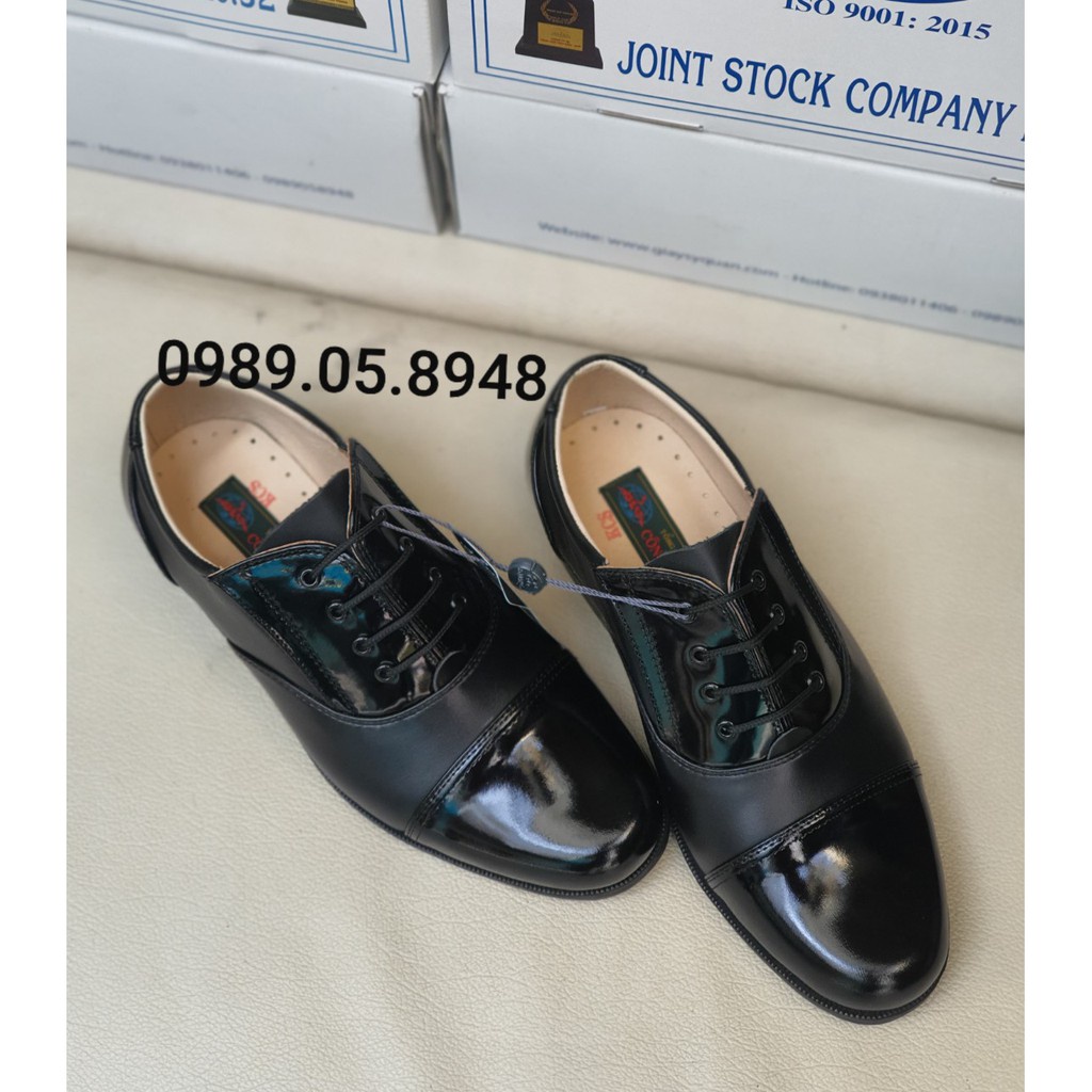 Giày da nam công sở chất liệu da bò có điểm nhấn da bóng - Giày tây nam đế cao su có khâu đế chắc chắn màu đen Mã 28CA