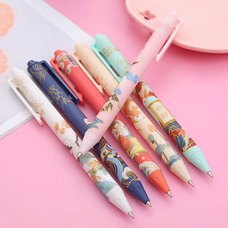 Set 6 Bút Bi Mực Đen Ngòi 0.5mm Có Thể Thu Gọn