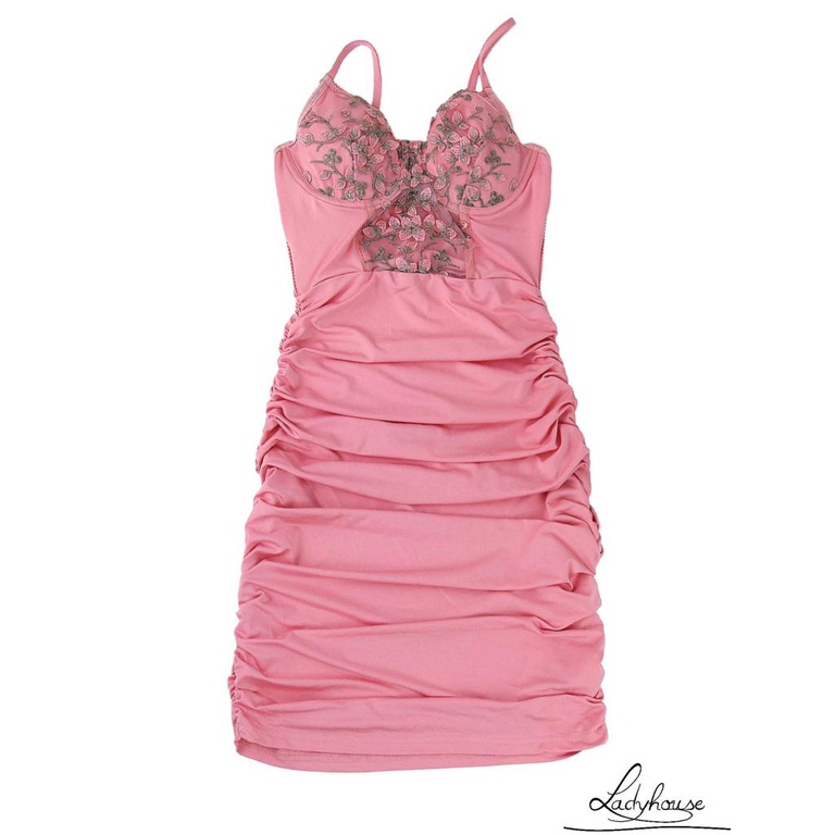 Ldd-Váy body Hai Dây Rút Dây Họa Tiết Hoa Xuyên Thấu Gợi Cảm Cho Nữ