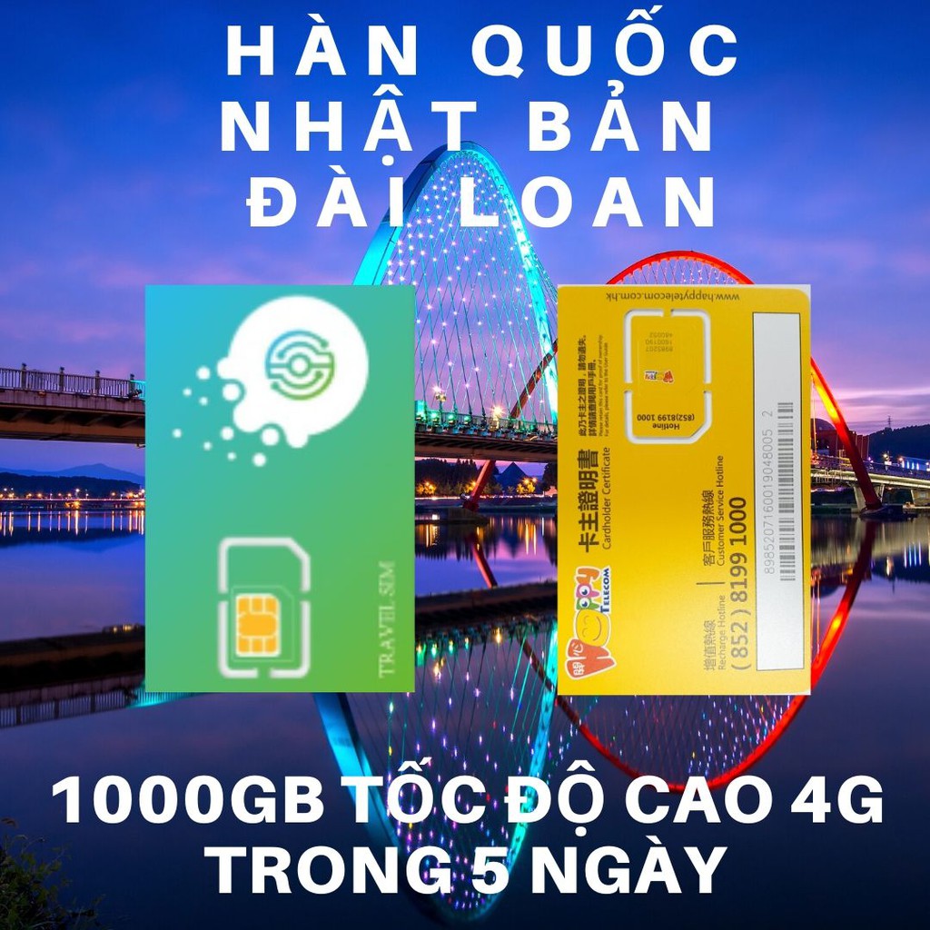 SIM ĐÀI LOAN, HÀN QUỐC, NHẬT BẢN 1000 GB INTERNET TỐC ĐỘ 4G TRONG 5 HOẶC 7 NGÀY