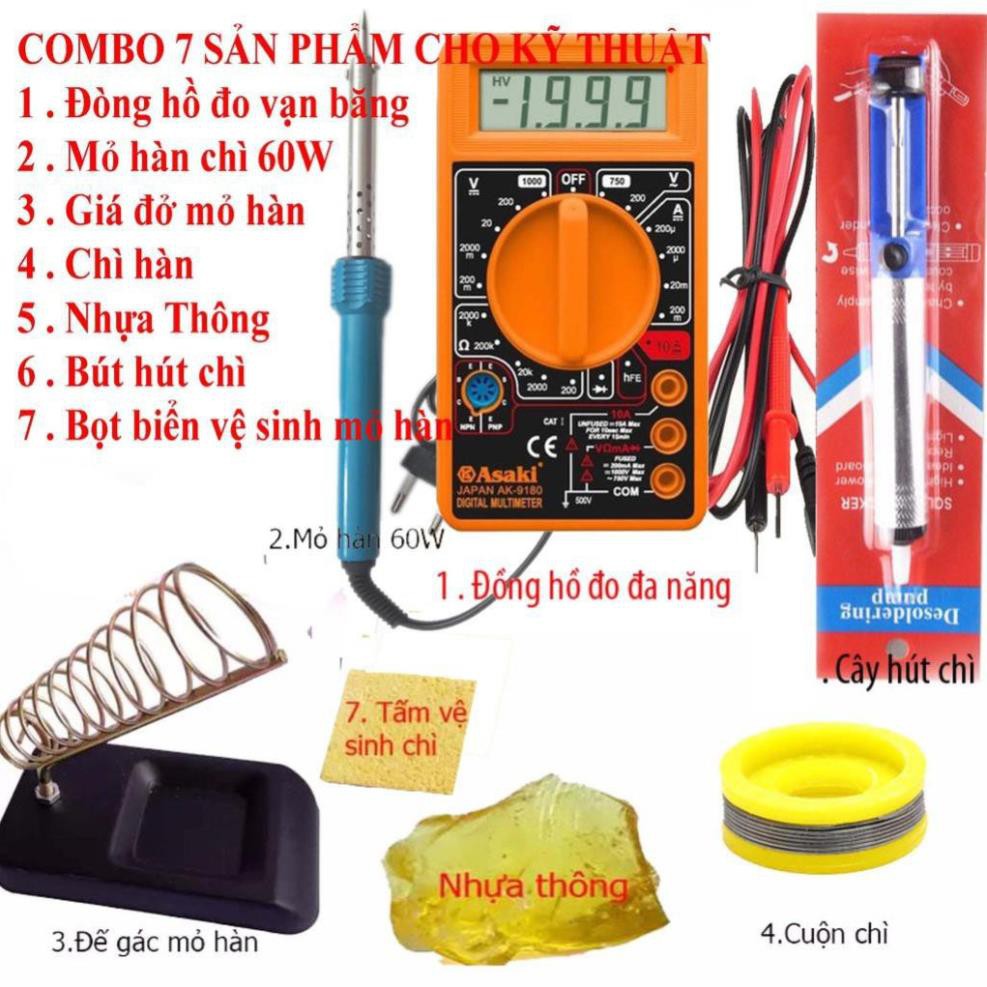 Bộ đồng hồ đo vạn năng Asaki AK-9180 , 6 món kỹ thuật hàn sửa chữa điện tử