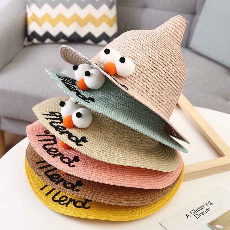 Mũ cói cho bé gái bé trai vành rộng Mera hai mắt cute đang yêu JIMADO SL1266