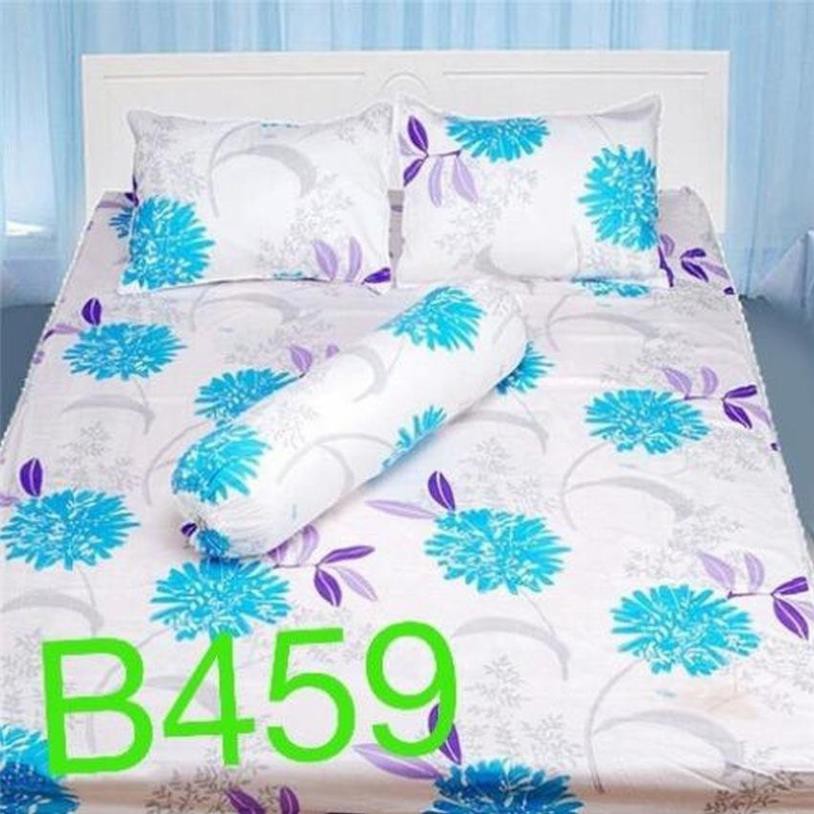 Bộ Drap Cotton Thắng Lợi - Họa tiết xanh nền trắng B459 (Trắng) - STN