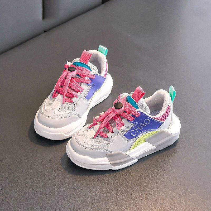[Hàng Mới Về] Giày Thể Thao Thoáng Khí Đế Mềm Thoáng Khí Có Dây Buộc Phong Cách Xuân Thu Cho Bé Gái