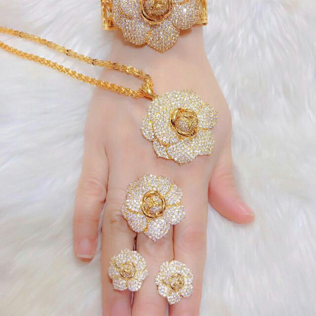 Bộ trang sức bông hồng 4 món mạ vàng 18k