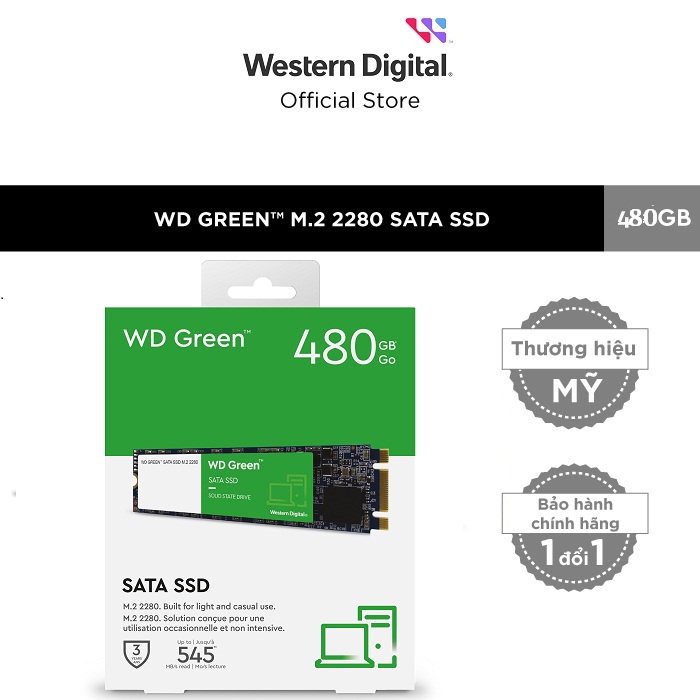 Ổ cứng SSD Western Digital green M.2 2280 Sata III 480GB WDS480G3G0B - New version 2022