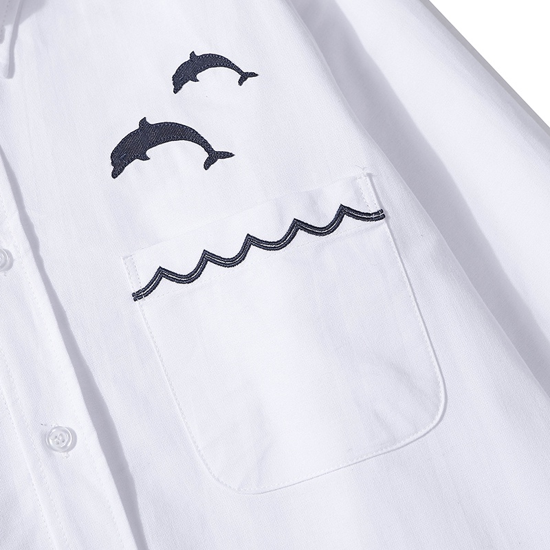 ❤❀  ❤ Áo Sơ Mi Nam Nữ Dài Tay In Hình Cá Heo Thời Trang