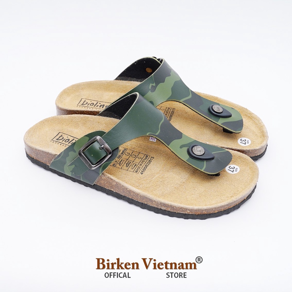 Mã R07 DÉP ĐẾ TRẤU Da PU Camo Rằn Ri Quai Tách Ngón Unisex Birken Vietnam Bioline