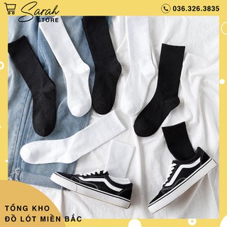 Tất Unisex - tất nam nữ cổ cao màu trơn Trắng, Đen