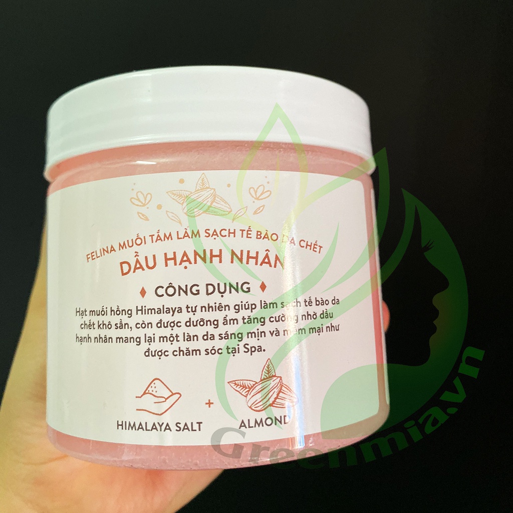 Tẩy Tế Bào Da Chết Body Cơ Thể Muối Tắm Chiết Xuất Hạnh Nhân Felina Salt Almond 500g Làm Sạch Da Dưỡng Da Mịn Màng