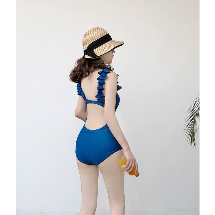 Size 62kg, bộ bơi đồ bơi bikini liền một mảnh bèo vai đi biển siêu xinh phong cách hàn quốc dạng liền gọn tôn dáng